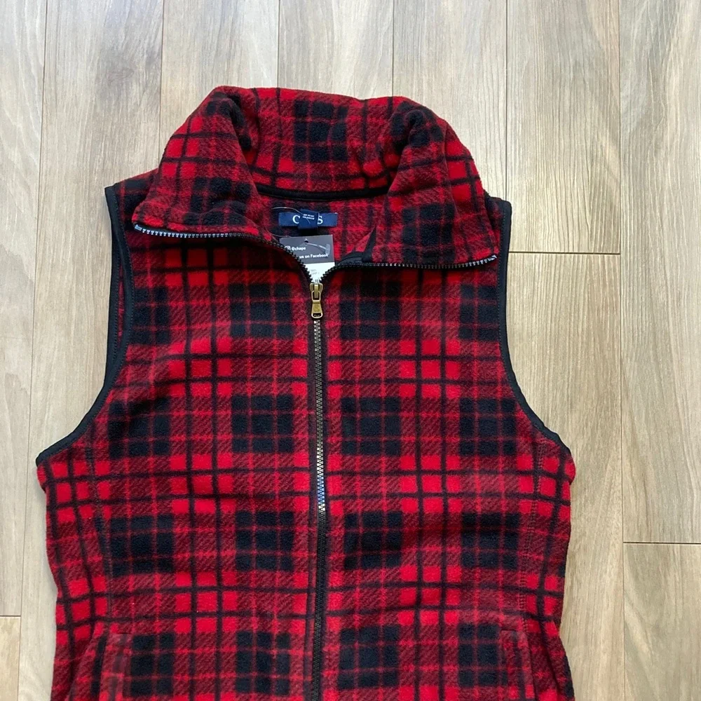 Chaps vest fleece checkered plaid print zip front vest with pockets S - Picture 4 of 17